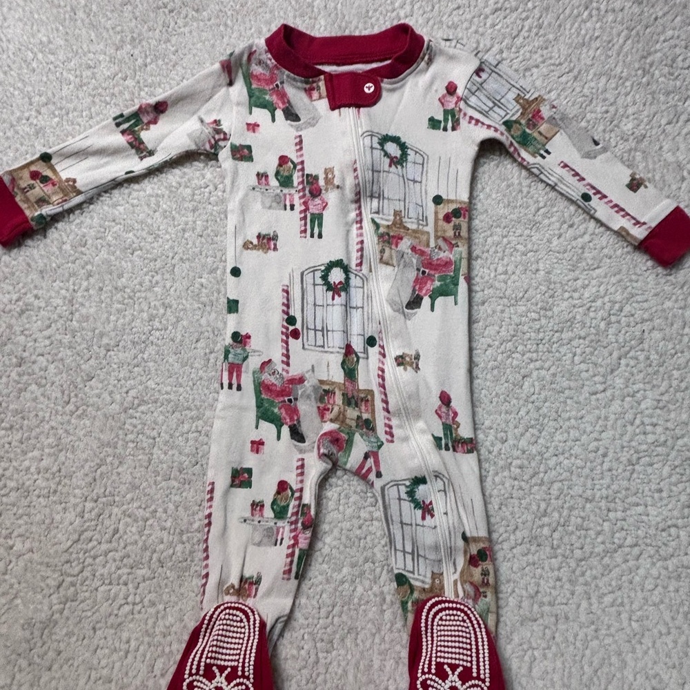 Burt's Bees Cream One-Piece Footie with Red & Green Holiday Print